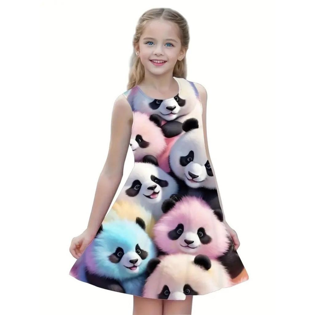 Fashion Children's Dresses New Fashion Loose Cute 3D Animal Pattern Children Girls Sleeveless Dresses