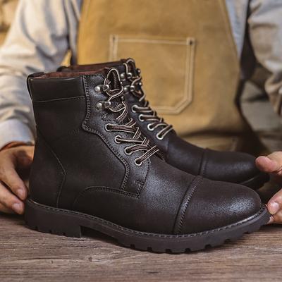 Botas de caña alta para hombre Botas de cuero casuales de alta calidad Botines retro para hombre Botas con cordones y plataforma Zapatos de seguridad para trabajo al aire libre