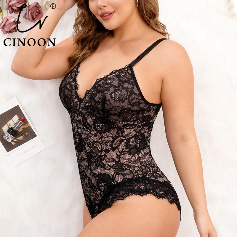 CINOON Women's Lace Sexy Bodysuit Tummy Control Shapewear Waist Cincher Plus Size Slimming Body Shaper