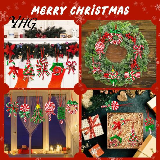 Walking Stick Ornaments 16 Pcs Christmas Lollipop Ornaments, Red Green Striped Peppermint Swirl Candy Cane Party Favors Hanging Decoration,