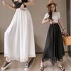 Women Summer Double Layer Chiffon Wide Leg Pants Elastic High Waist Thin Fairy Skirt Pants Korean Loose Slim Capri Culottes