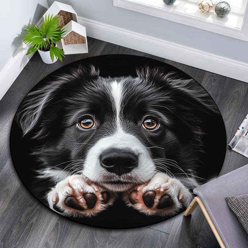 Adorable Puppy Round Area Rug,Carpet Rug for Living Room Bedroom Sofa Playroom Decor,Non-slip Floor Mat