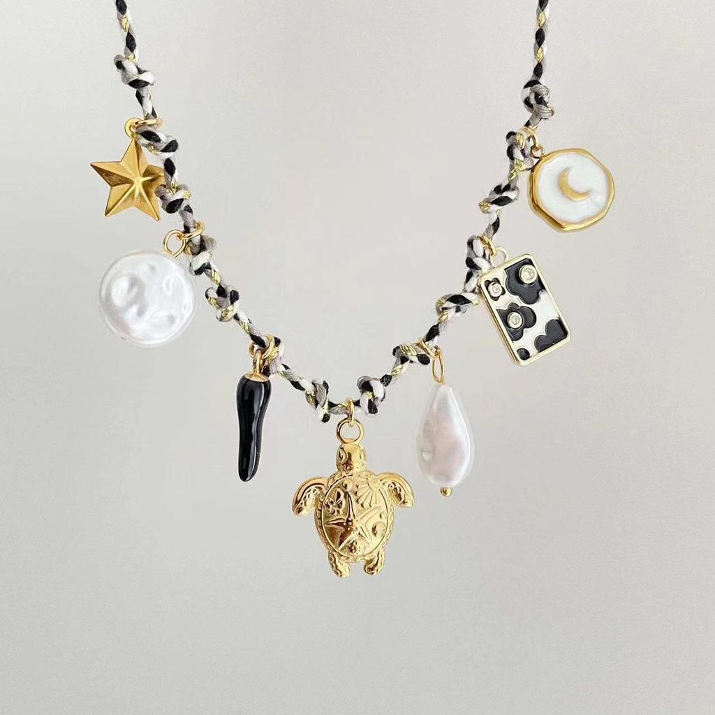Conjunto de Pulsera y Collar Estilo Océano con Conchas y Estrellas Marinas de Acero Inoxidable