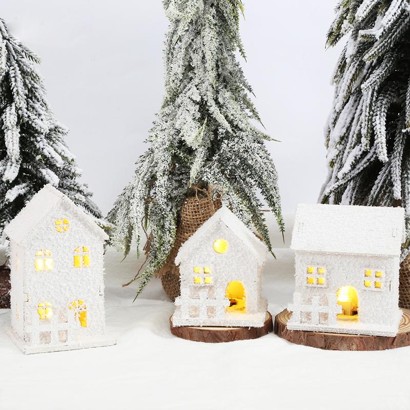 Weihnachts-Tischdekoration Mini Klein Holz Weihnachtsmann Schneemann Haus mit LED-Licht Navidad Weißes Mini-Haus Ornament Zubehör