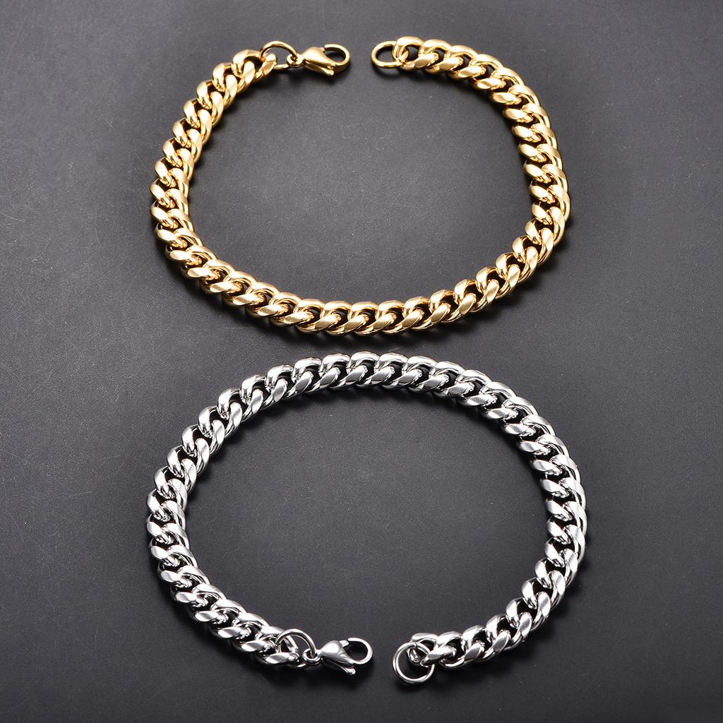 Men's Stainless Steel Cuban Link Chain Bracelet for Women Punk Hand Bangle Gold/Silver Wrist Jewelry Accessories DIY Gift