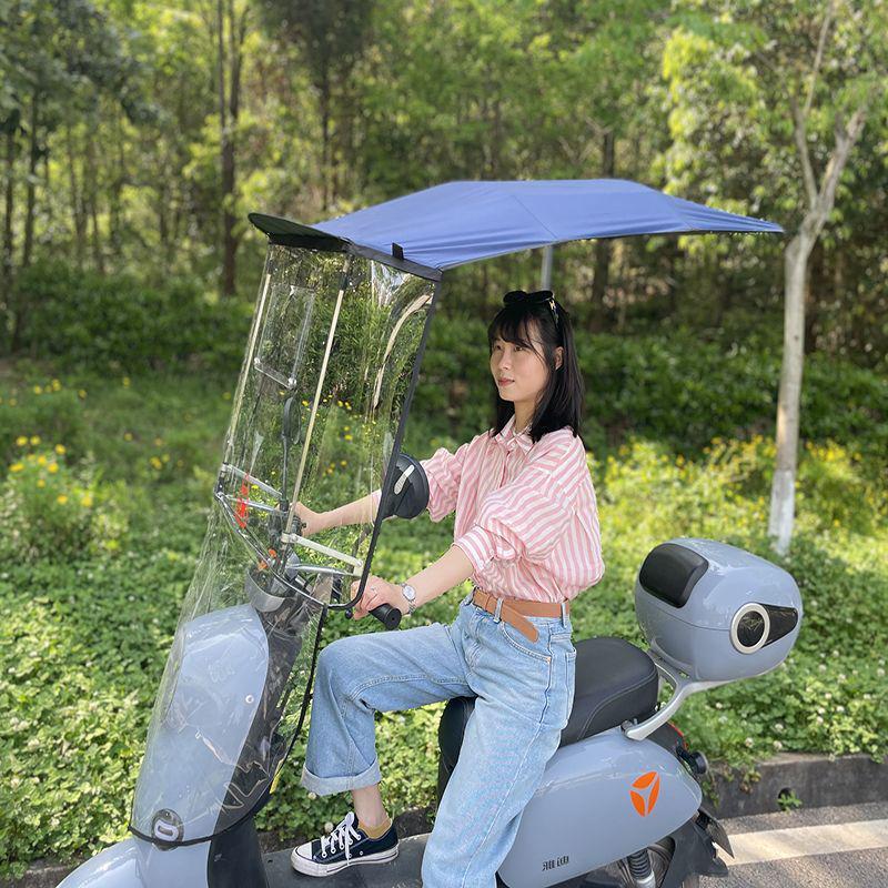 Electric Motorcycle Sunshade: Wind & Rainproof Retractable Canopy with Heat Insulation. Black [Brand New Upgraded Version]
