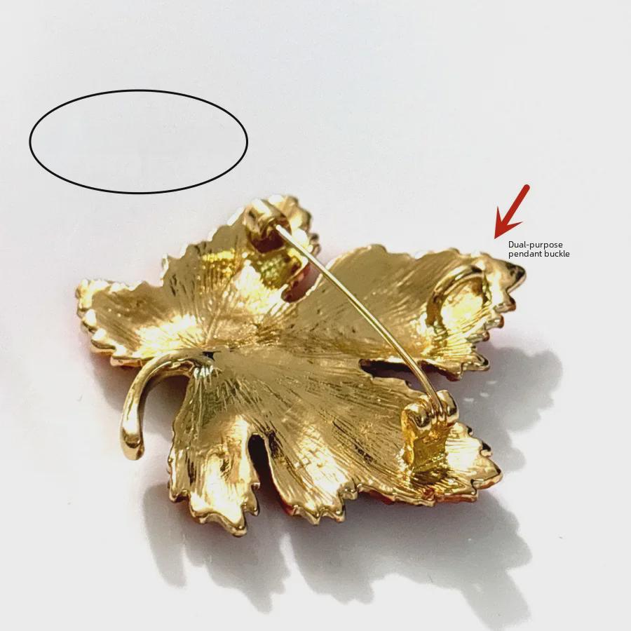 2024 Luxury Red Maple Leaf & Blue Brooch - Elegant Women's Suit Pin Accessory