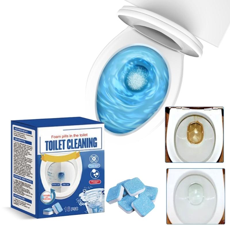 16pcs Toilet Bowl Cleaner Effervescent Tablets for Toilet Cleaning Tool Yellow Dirt Remover Automatic Stain Deodorant