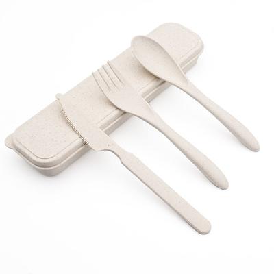 Portable Flatware Children Cutlery Travel Camping Dinnerware Set Knife Fork Spoon Dinner Set Wheat Tableware Set With Box
