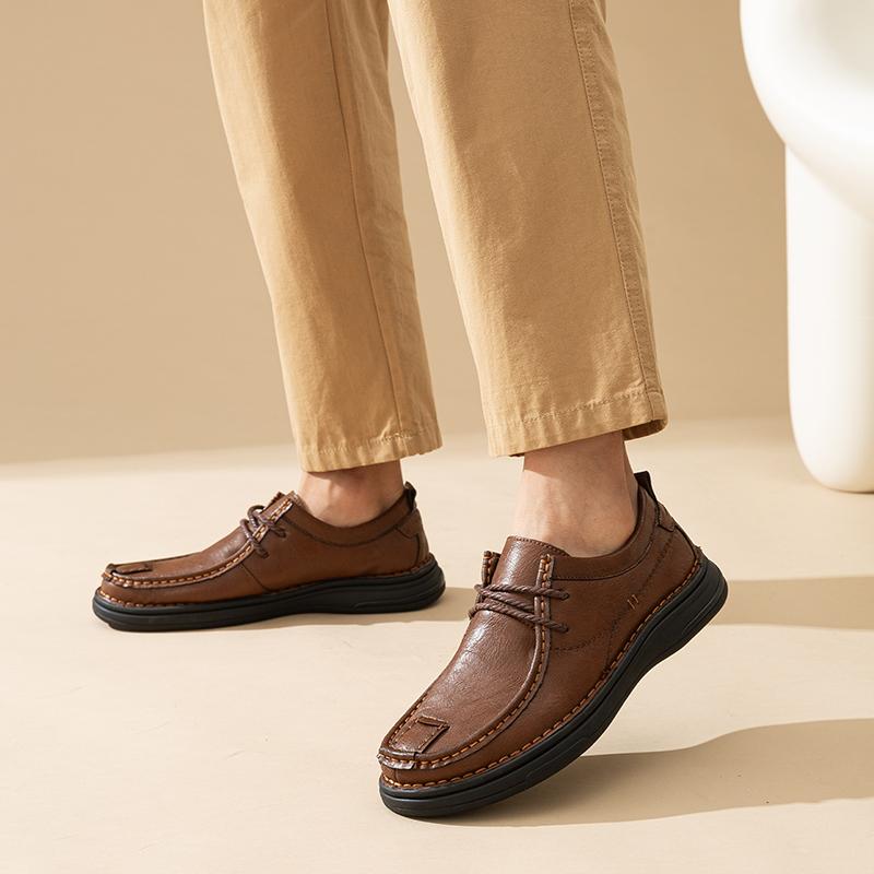 Men's Leather Shoes Lace Up Casual Sneakers Flats Walking Shoes