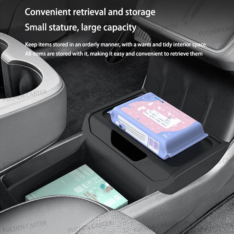 TPE Under Central Control Storage Box For Tesla Model Y Standard 2025+ Flip Cover design Tissue Box Storage interior Accessories