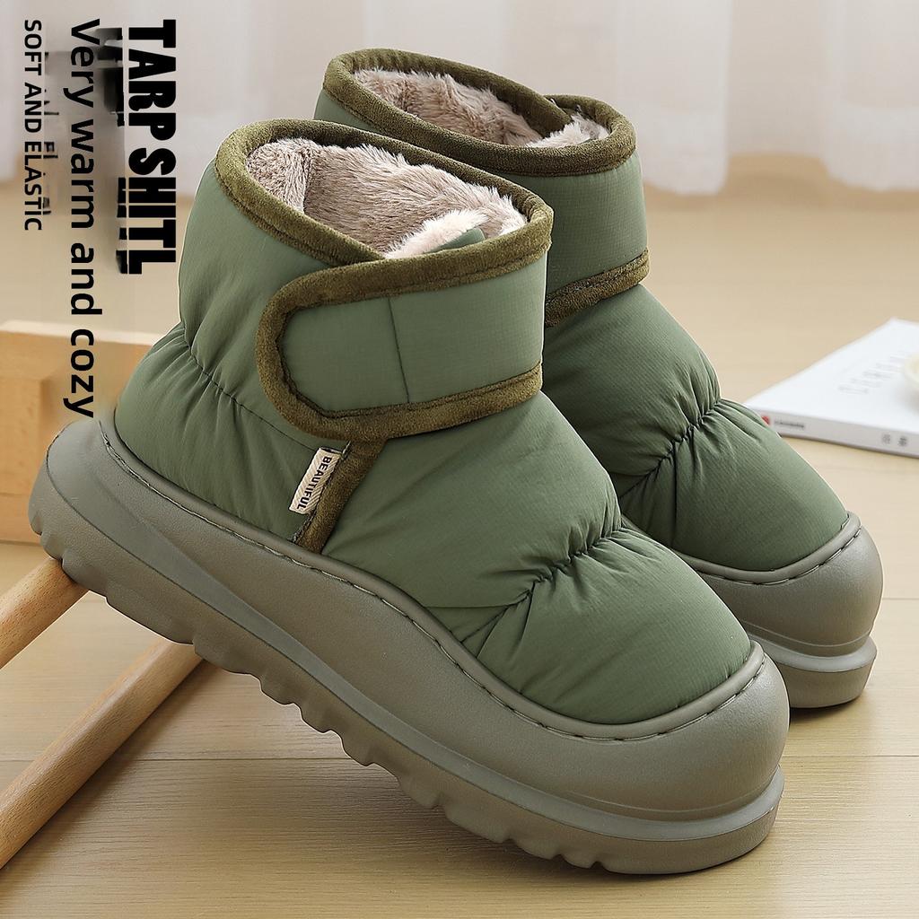 Waterproof Fleece Lined High Top Cotton Slippers Men's Winter Indoor Outdoor Wear Thickened Warm Anti Slip Covered Heel