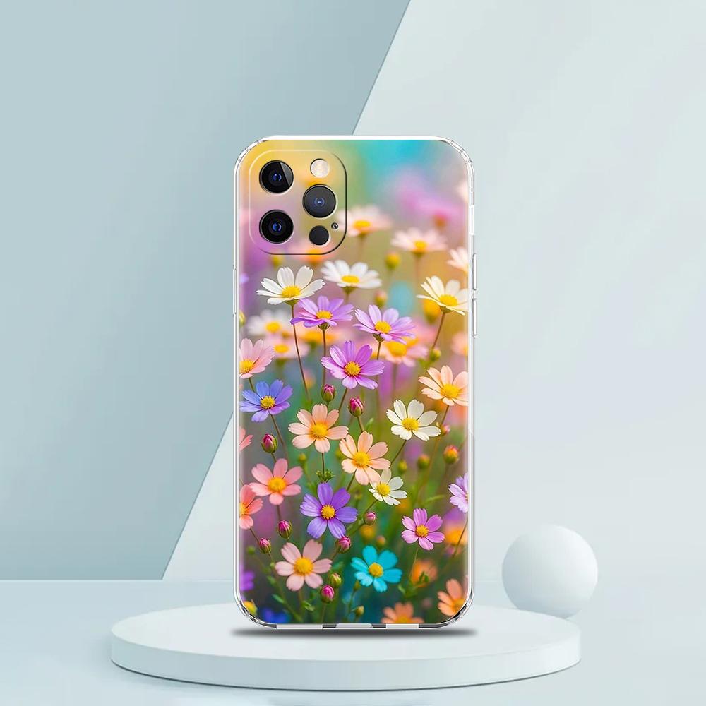 Soft TPU Transparent Phone Case Cover for iPhone 16 15 14 13 12 11 Pro Max XR 8 7 Plus XR Shell Small Flower Stars Pattern Bags