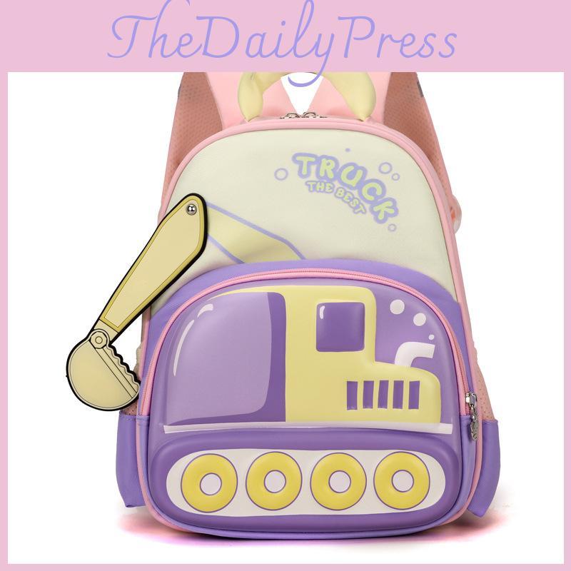 Childrens Backpack Cartoon With Excavator Design And Letter Print For Use Daily