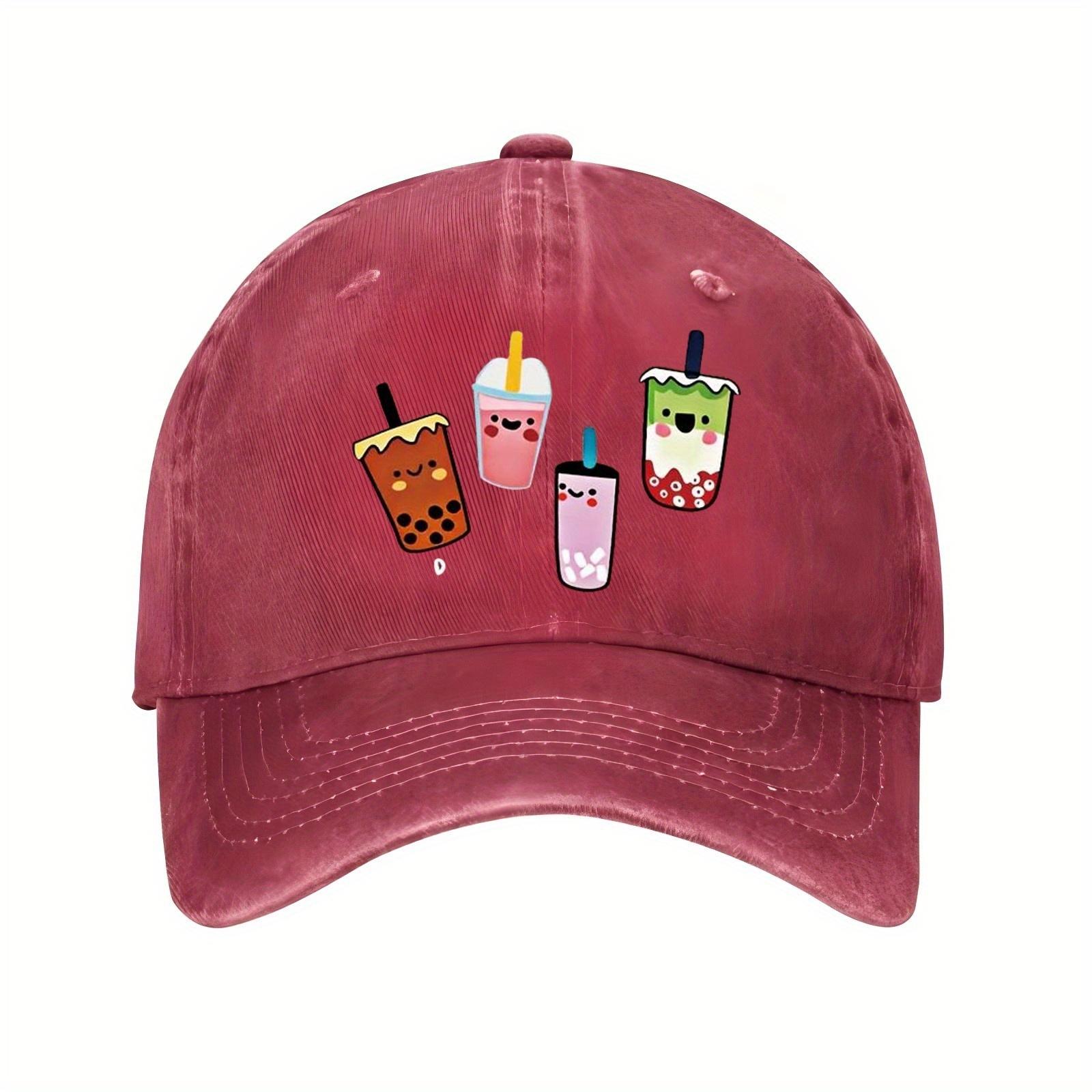 

Cute Boba Tea Cartoon Drinks Baseball Cap Breathable Cotton Adjustable Casual Adult Sports Hat One Size