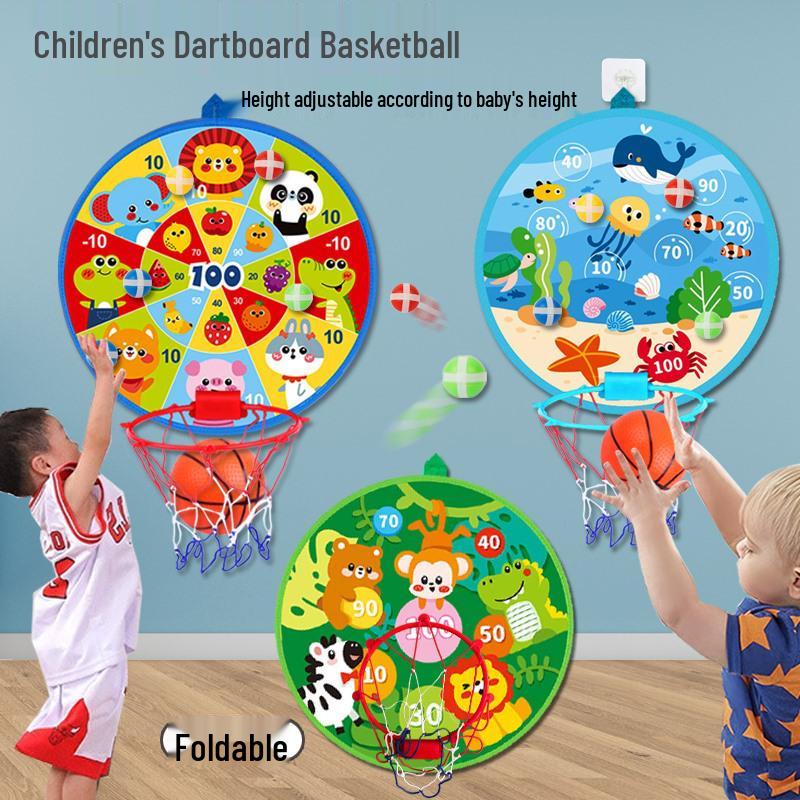 Kids' Educational 2-in-1 Basketball Hoop & Dartboard Indoor Sports Toy