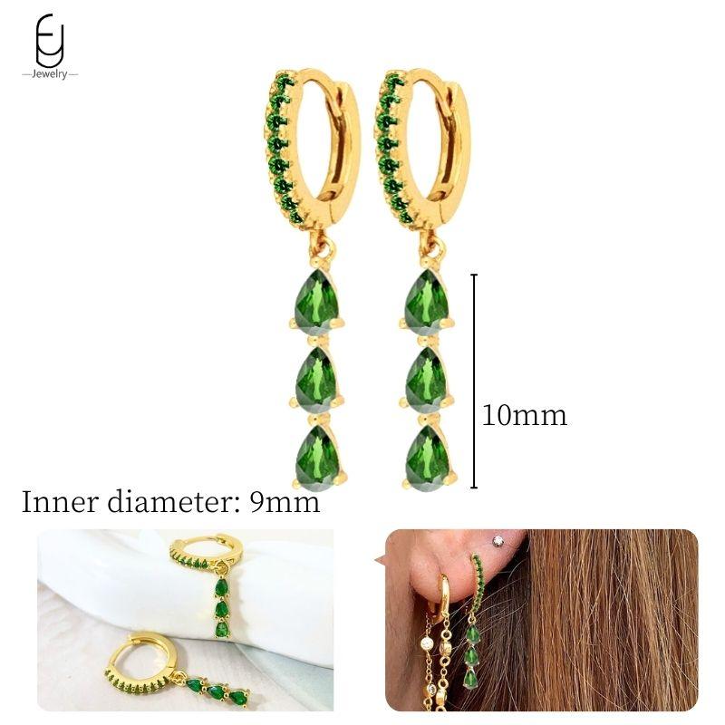 925 Silbernadel Grüne Zirkon Gold Ohrringe Herz Creolen für Damen Zarte Steckerohrringe Luxuriöser Schmuck Geschenke