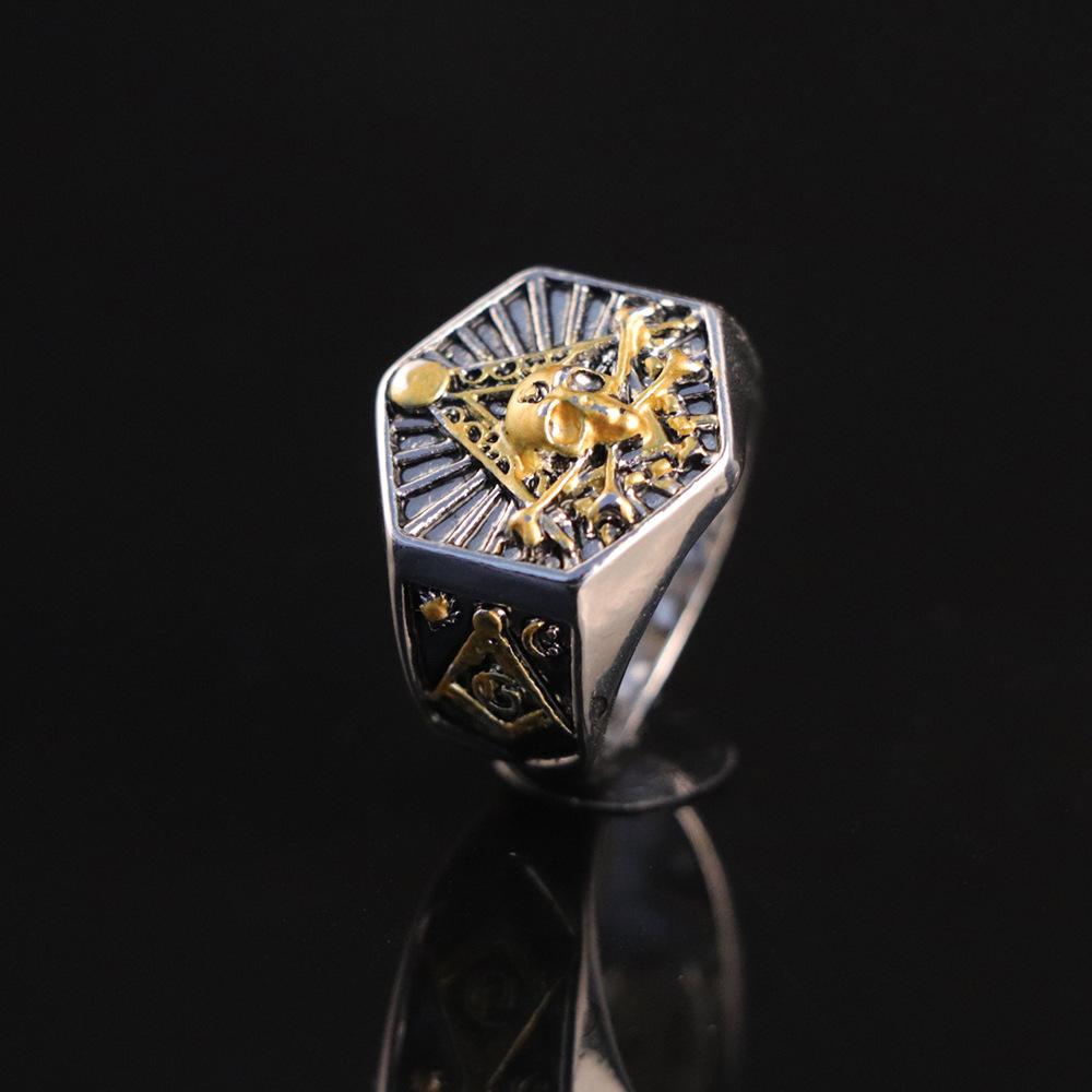 New Fashion Punk Ag Two-color Hexagonal Skull Ring Fashion Ring