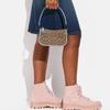 Coach Signature Monogram Canvas Light Blue Leather Hobo Shoulder Bag For Women Daily Use