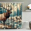 Outdoor Deer Shower Curtain Wildlife Home Decor Bath Mat Elk Print Waterproof Fabric Bathroom Decoration Multicolored Size: 72 X