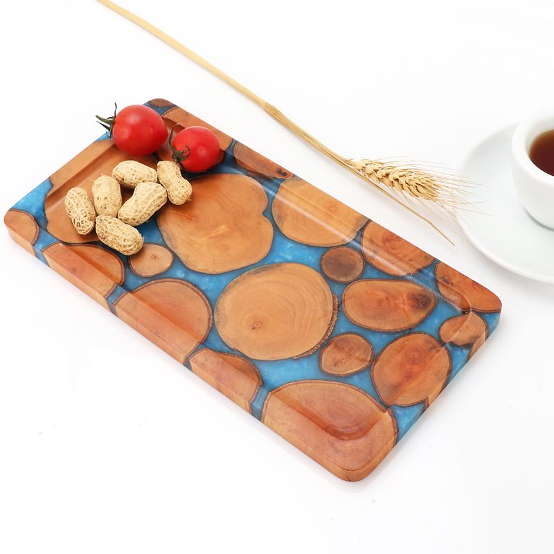 Handmade Wooden Tray Lychee Wood Logs and Resin New Design Creative Serving Tray Hotel Home Holiday Dinner Plates Tableware