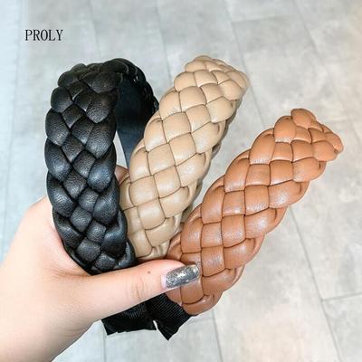 PROLY Нова Мода ПУ Обруч для Волосся Жіночий Широкий Бічний Плетений Тюрбан Головний Убір Вінтажний Аксесуар для Волосся