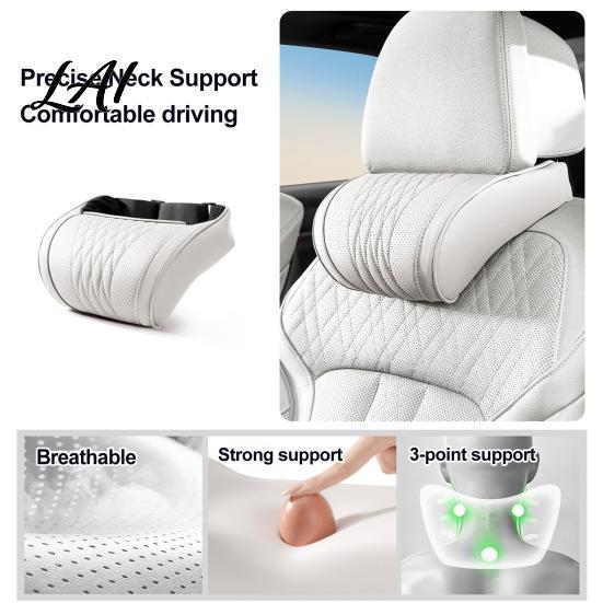 Washable PU Leather Neck Protector Memory Foam Car Pillow/Backrest Breathable Cover with Adjustable Auto Pad Elastic Strap Relieve Fatigue