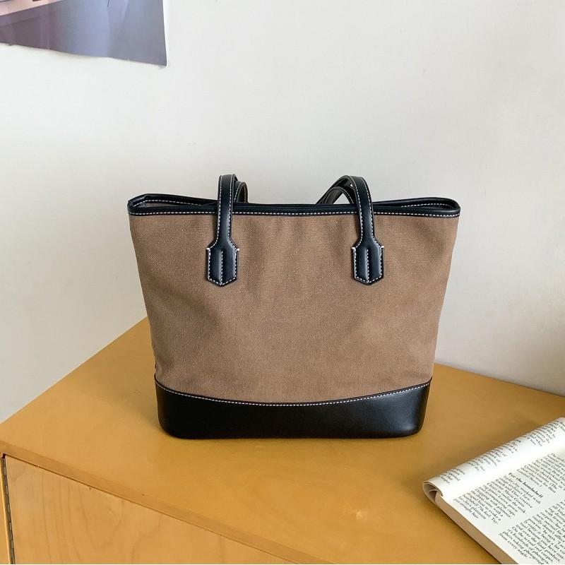 

2025 Korean Women s Bags High-end Bucket Spliced Contrasting Commuting Large-capacity Tote коричневий