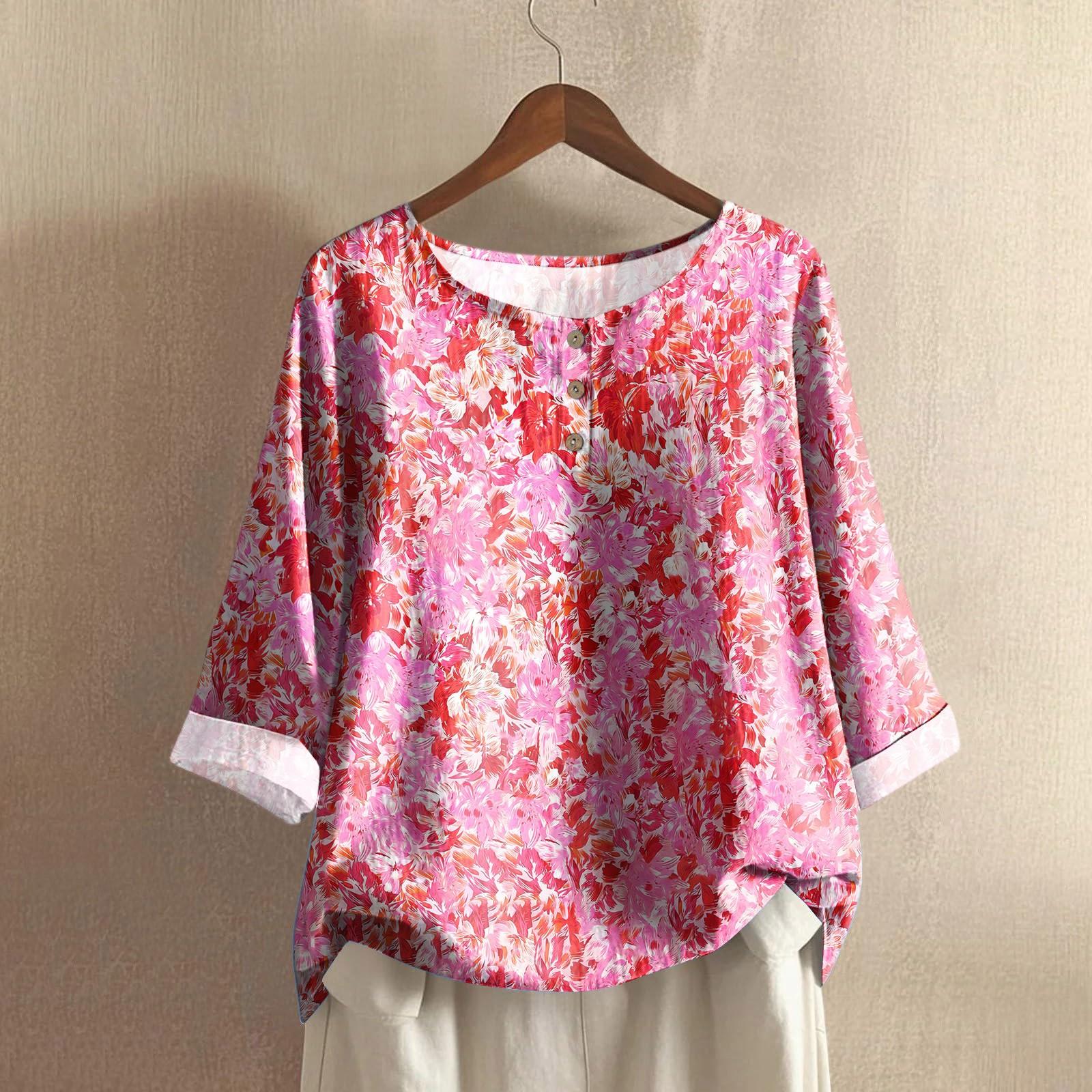 

Женский повседневный топ с рукавом три четверти, круглым вырезом, градиентным принтом, из хлопка и льна XL розовый