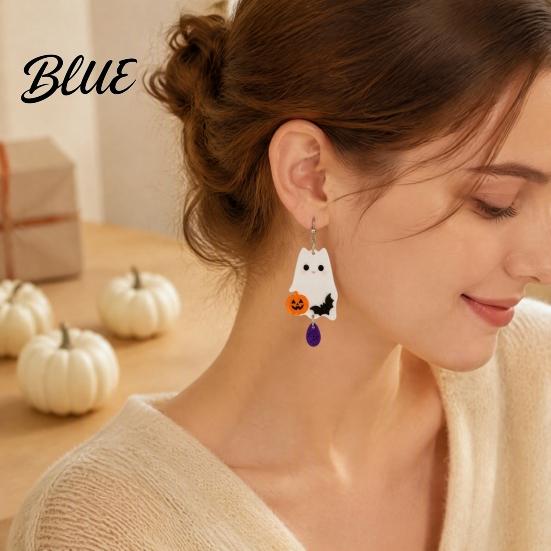 Bat Moon Holiday Jewelry 1 Pair 2D Acrylic Halloween Dangle Drop Earrings for Women Versatile Costume Events Spooky Ghost Cat Pumpkin Earrings Party
