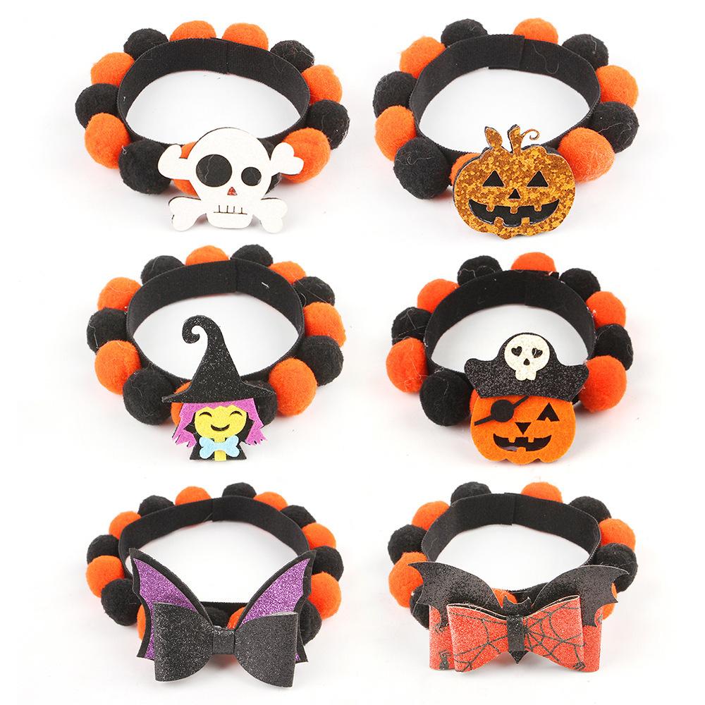 Halloween Pumpkin Pet Collar Funny Elastic Rope with Pompom Adjustable Kitten Dog Cat Collar for Halloween Personalized Accessor