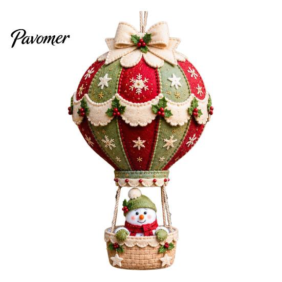 Fabric Sewing Projects for Adults Christmas Hot Air Balloon DIY Kit, 3D Felt Hanging Ornament Santa Family Craft Night Activities Snowman Reindeer