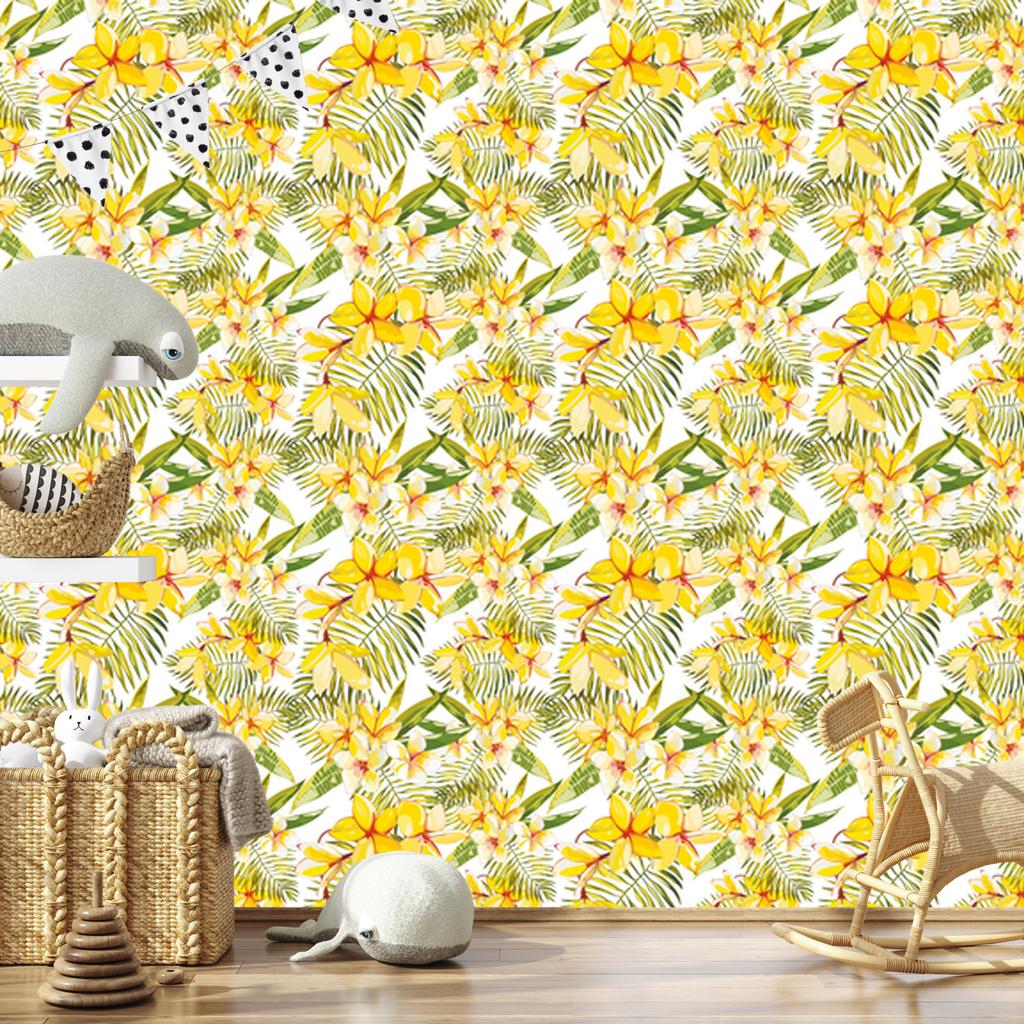 Wallpaper Flowers with Palm Leaves for Living Room and Bedroom 50x1000