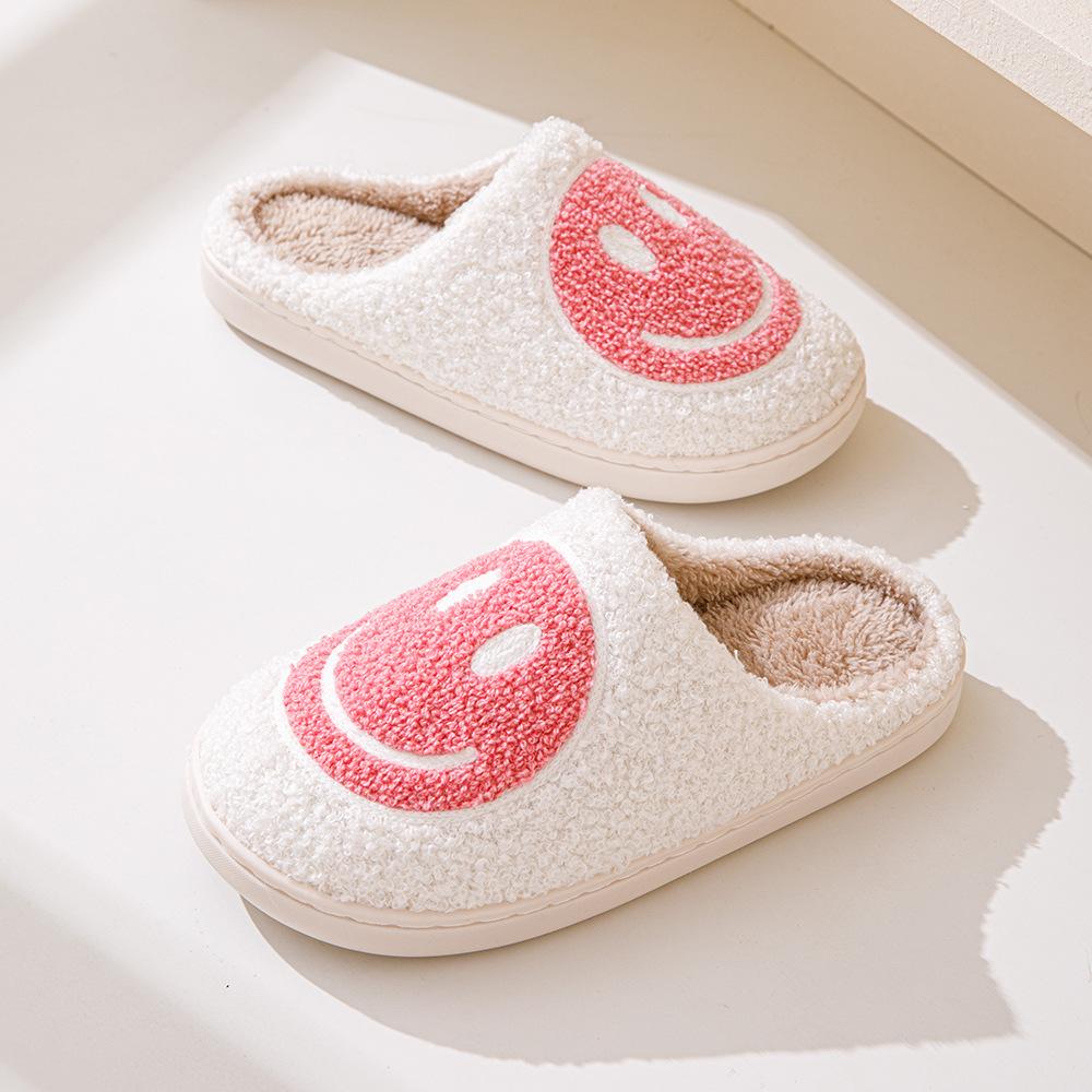 

Cross-border Korean Version Smiley Face Fluffy Slippers Autumn and Winter Home Indoor Cotton Slippers Warm Thick Bottom Home Plush Slippers 38-39 Usually 37-38