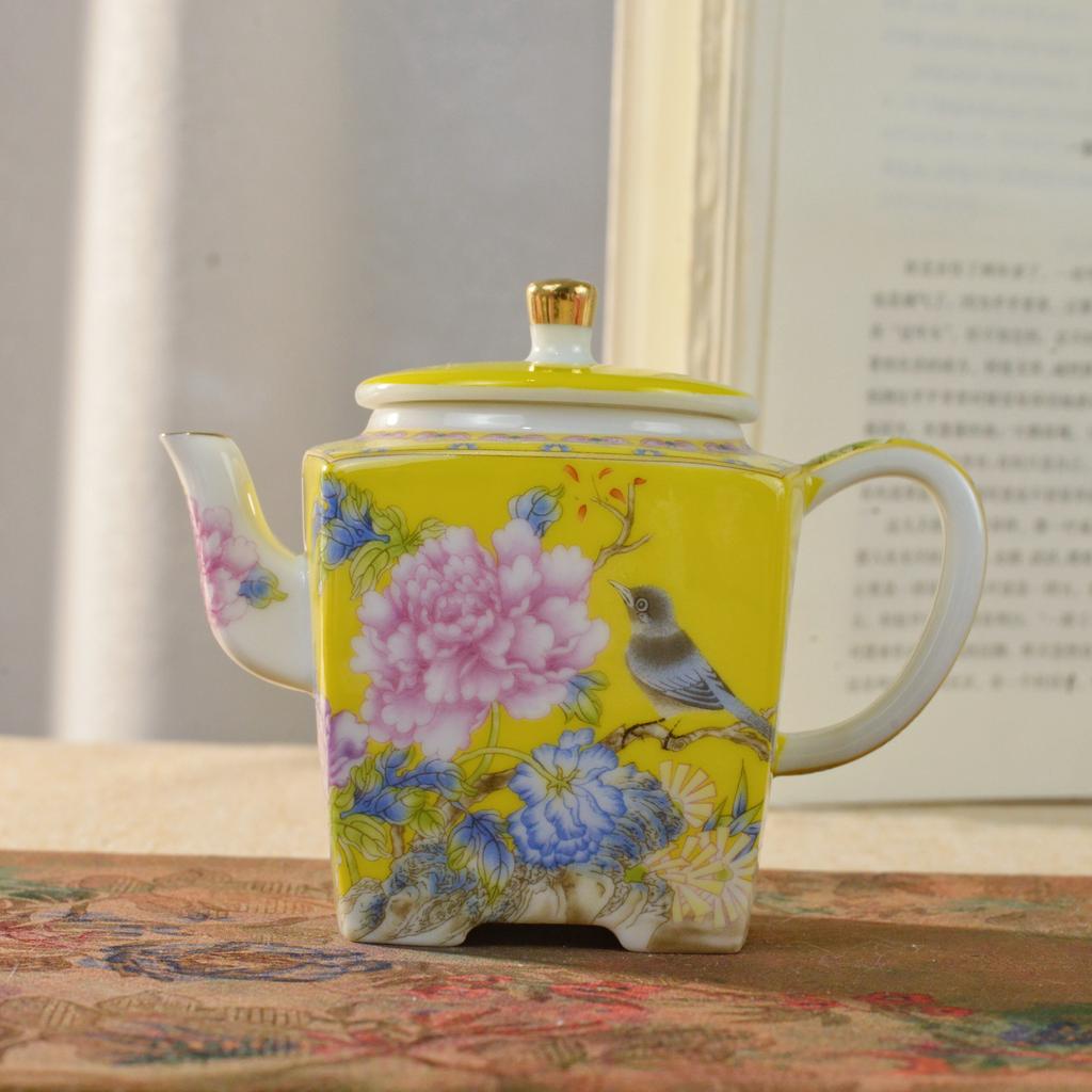Enamel Color Ceramic Tea Cup Gongfu Tea Set Home Use Drinking Cup Style Peony Handmade Craft High Temperature Glaze
