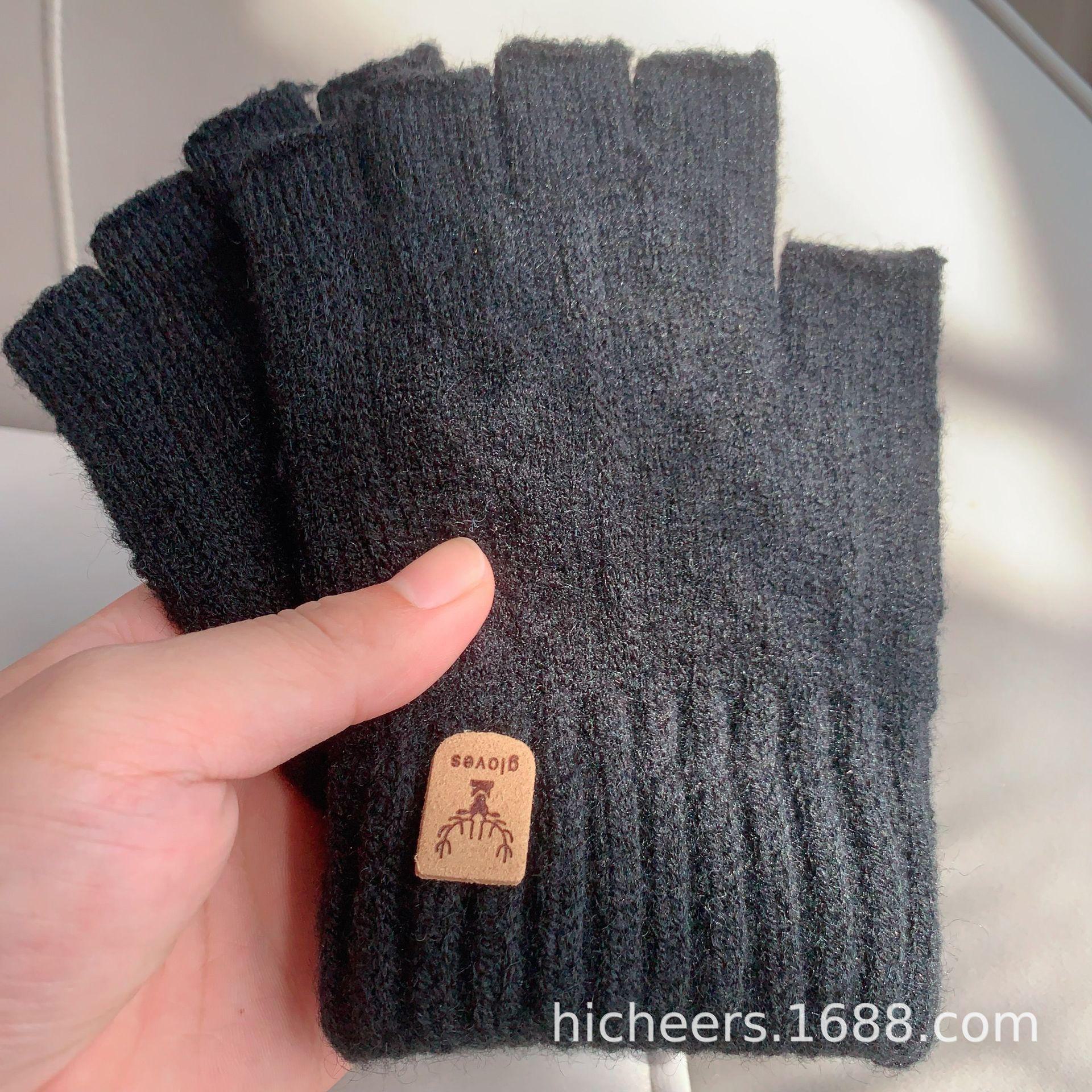 

Мужские трикотажные зимние перчатки для велоспорта с полупальцами — толстые, теплые и морозостойкие чёрный