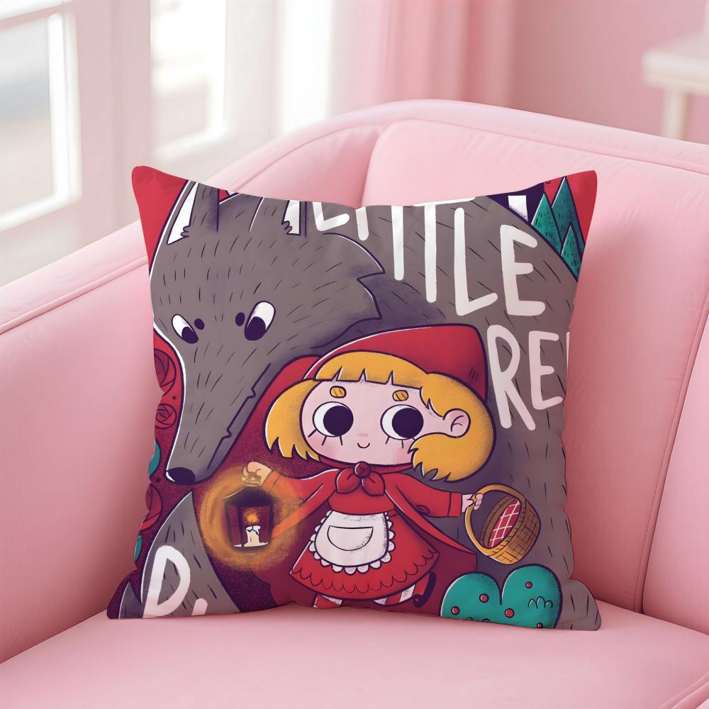 

Cute LLittle Red Riding Hood Art Cushion Cover Pillowcase Short Plush Invisible zipper Room Sofa Cushion Cover 30X30cm