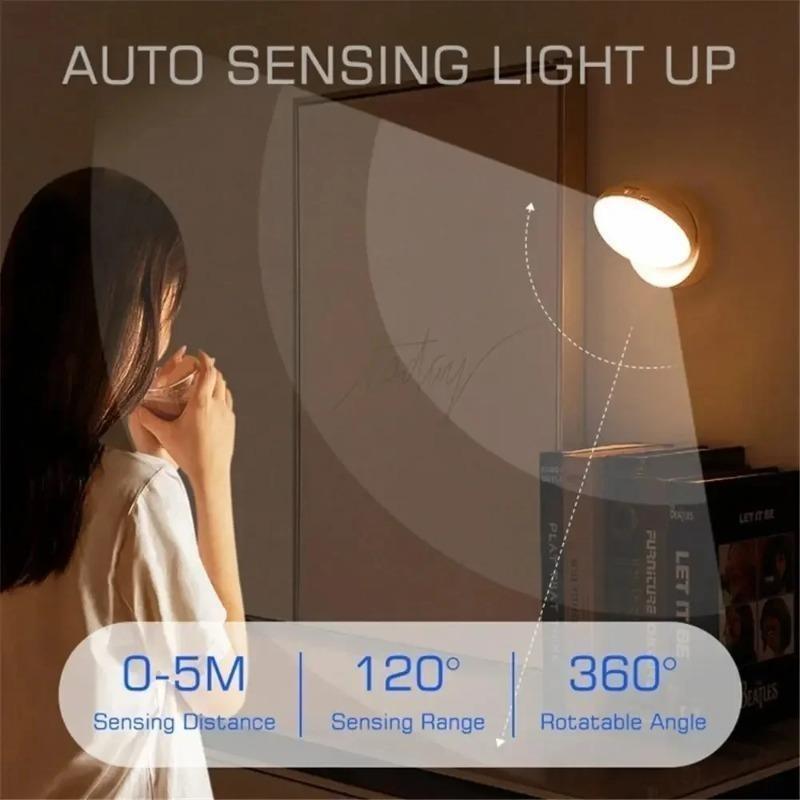 LED Night Light Wireless Motion USB Charging Cabinet Night Lamp Bedside Table For Bedroom Home Closet Sensor Round Lights