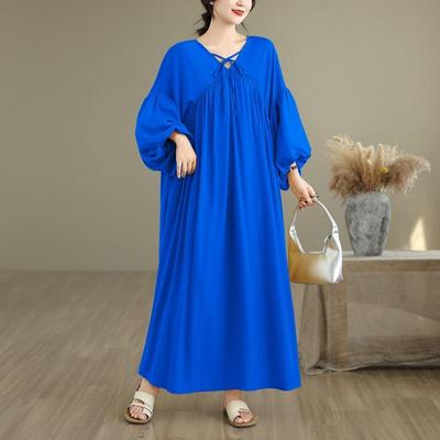 Long Sleeve Plus Size Chiffon Vintage New In Dresses for Women Casual Loose Spring Summer Autumn Dress