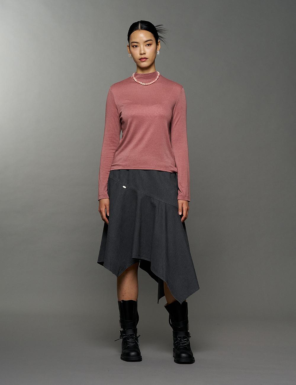 Joseon Basic Wool Half Turtleneck T-Shirt Dark Pink / Free