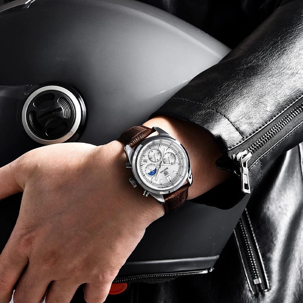 BENYAR New Men Watch 30ATM Waterproof Stainless Steel Quartz Wristwatches Luxury Leather Military Chronograph Watch Reloj Hombre