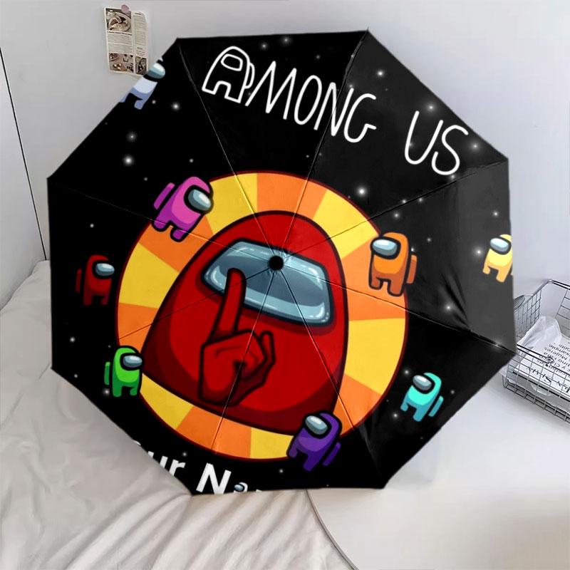 1 PC Automatic Folding Umbrella - Among Us Custom Name Pattern, Portable & Foldable Design with 8 Ribs, Christmas Birthday Gifts