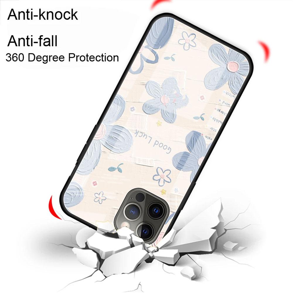 Glashülle für Apple iPhone 14 13 Pro 11 12 7 8 Plus SE 2022 XR X XS Max 6 6S Gehärtete Handyhülle Blume Niedlich
