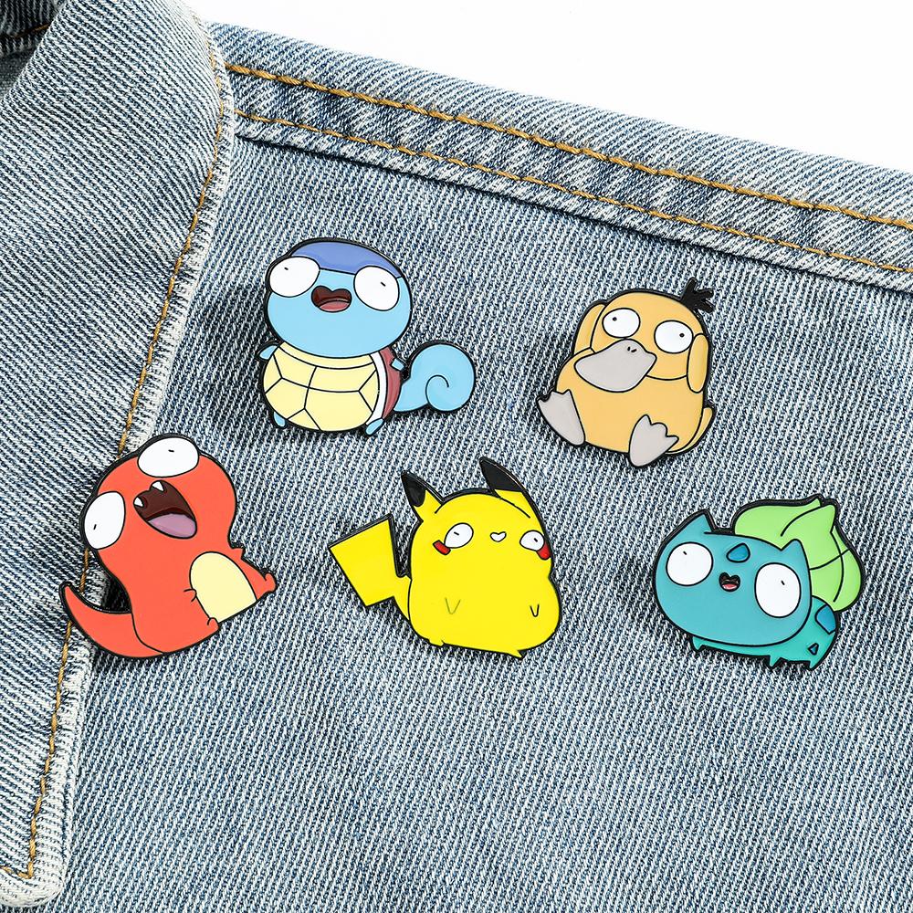 Kawaii Anime Enamel Pins Cute Psyduck Pikachu Charmander Brooch Metal Badge for Kids Hat Pins Accessories Gifts