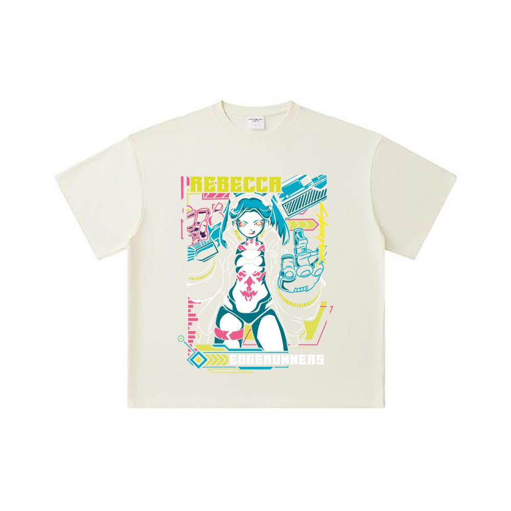 260 GSM Double Yarn 32 Count 100% Cotton Cyberpunk V9 Rebecca Print Unisex Heavy Cotton T Shirt