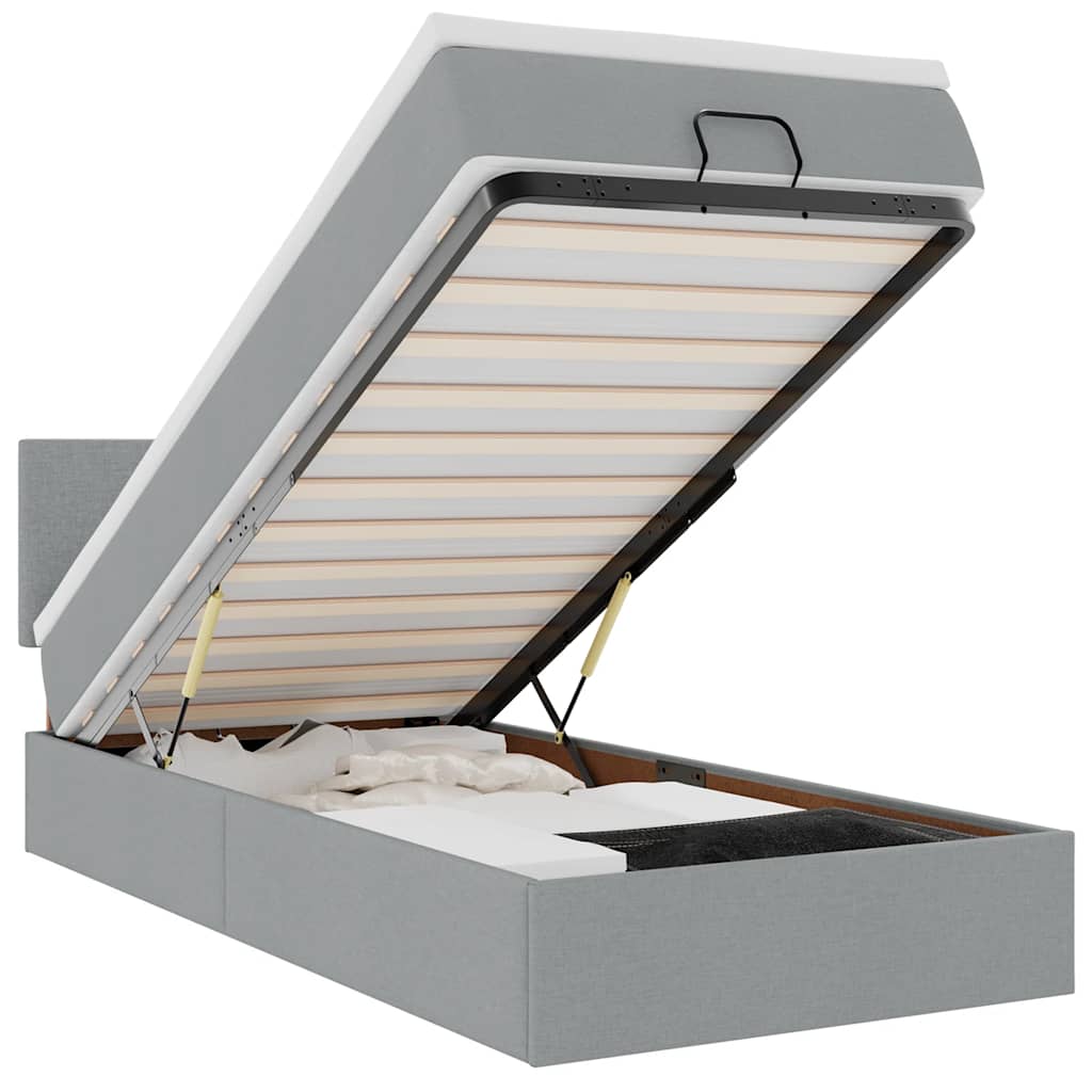 Ottoman Bed with Mattress & LEDs Light Grey 80 X 200 Cm Fabric