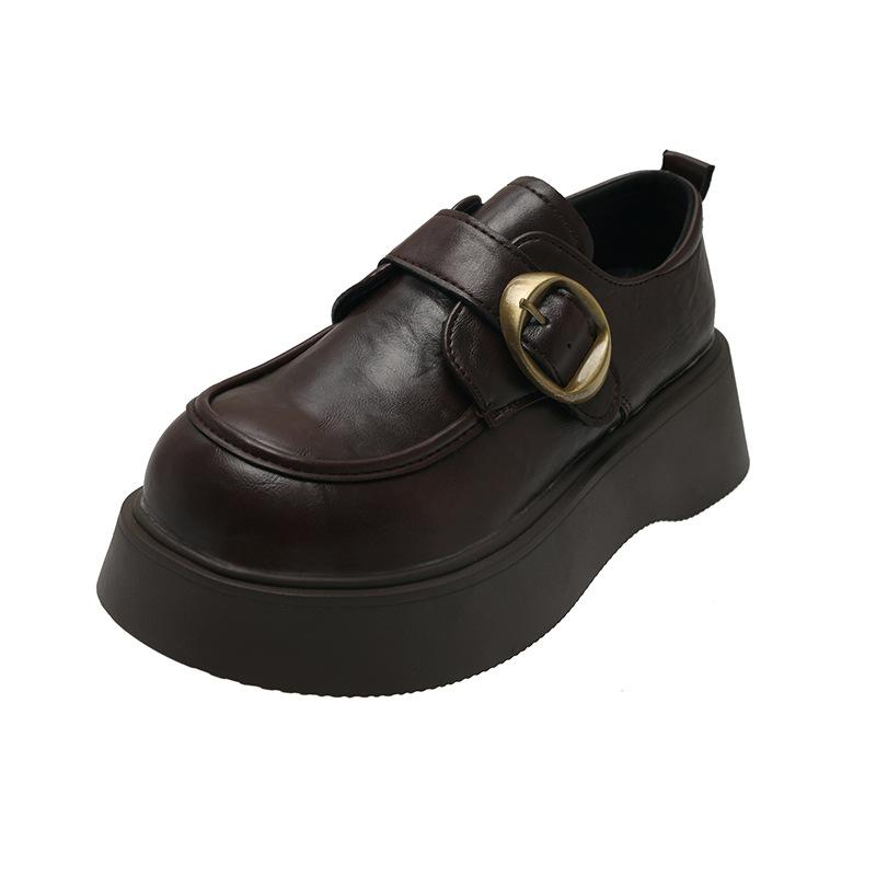 British style small leather shoes women's summer 2025 new muffin thick-soled round head versatile Velcro black loafers