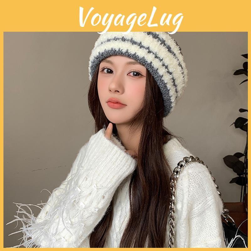 Knitting Wool Textured Beanie Women Cap Ear Protection Loose Fit Seasons Cold