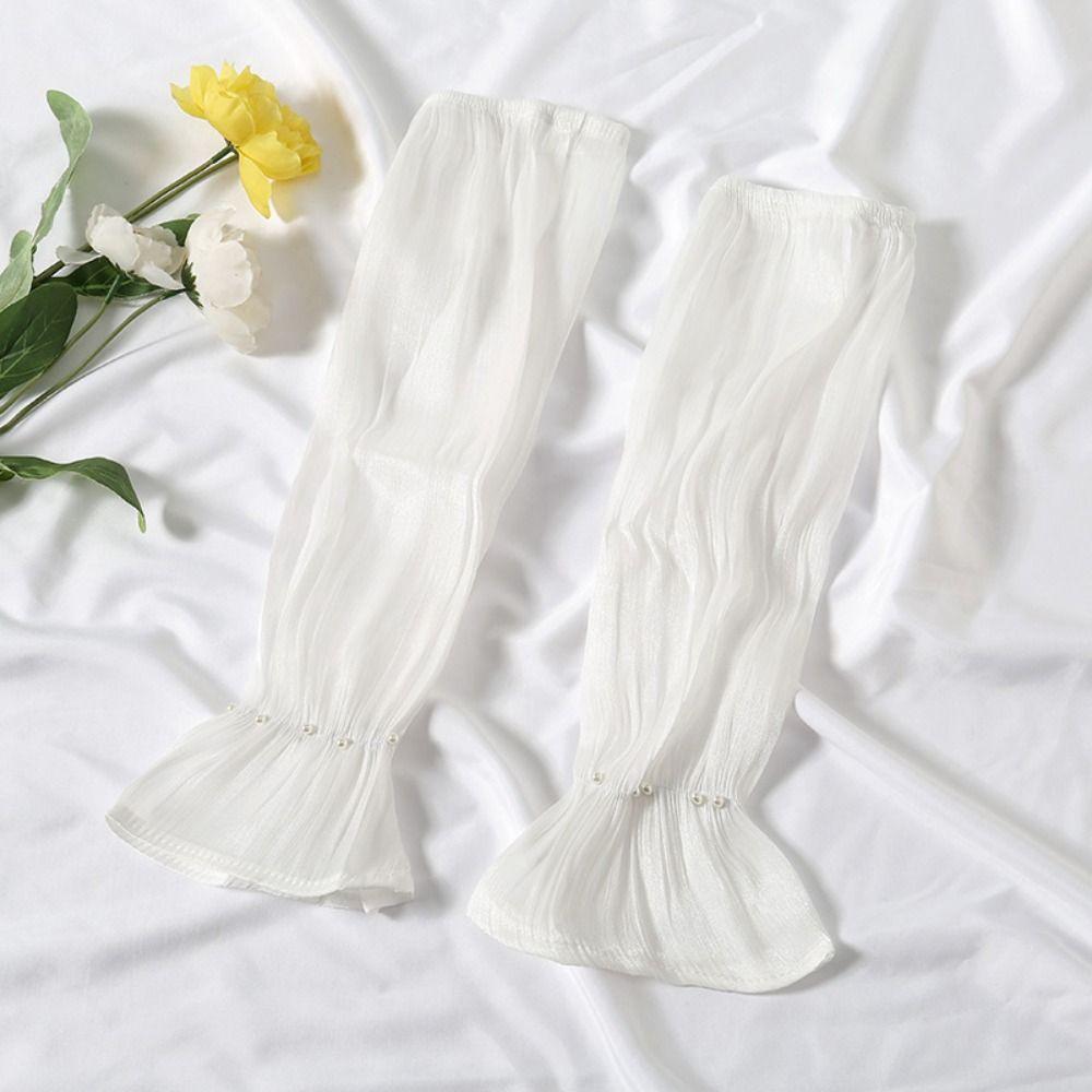 Lace Ice Silk Sleeves Gloves Pearl Driving Arm Sleeves Lightweight Summer Sunscrean Sleeves  Summer