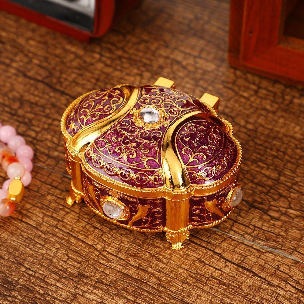 Oval Shape Trinket Box Relief Design Jewelry Storage Case Jewelry Organizer  For Girls